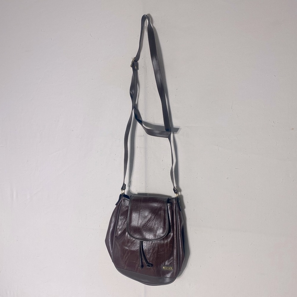 5/$25 Vintage Venezia Semplice Brown Stiff Faux Leather Cross Body Bag Purse